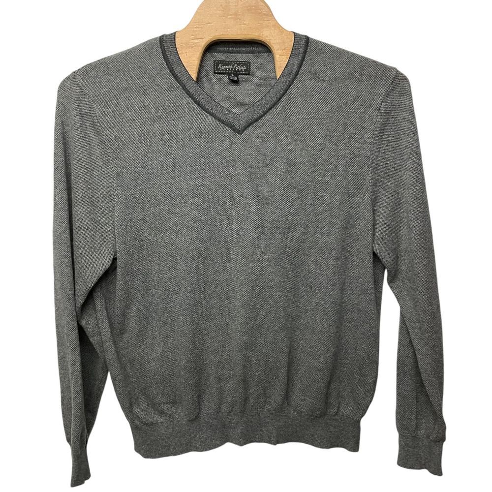 Kenneth Roberts Platinum Long Sleeve V-Neck‎ Pullover Sweater Gray Sz XL Preppy
